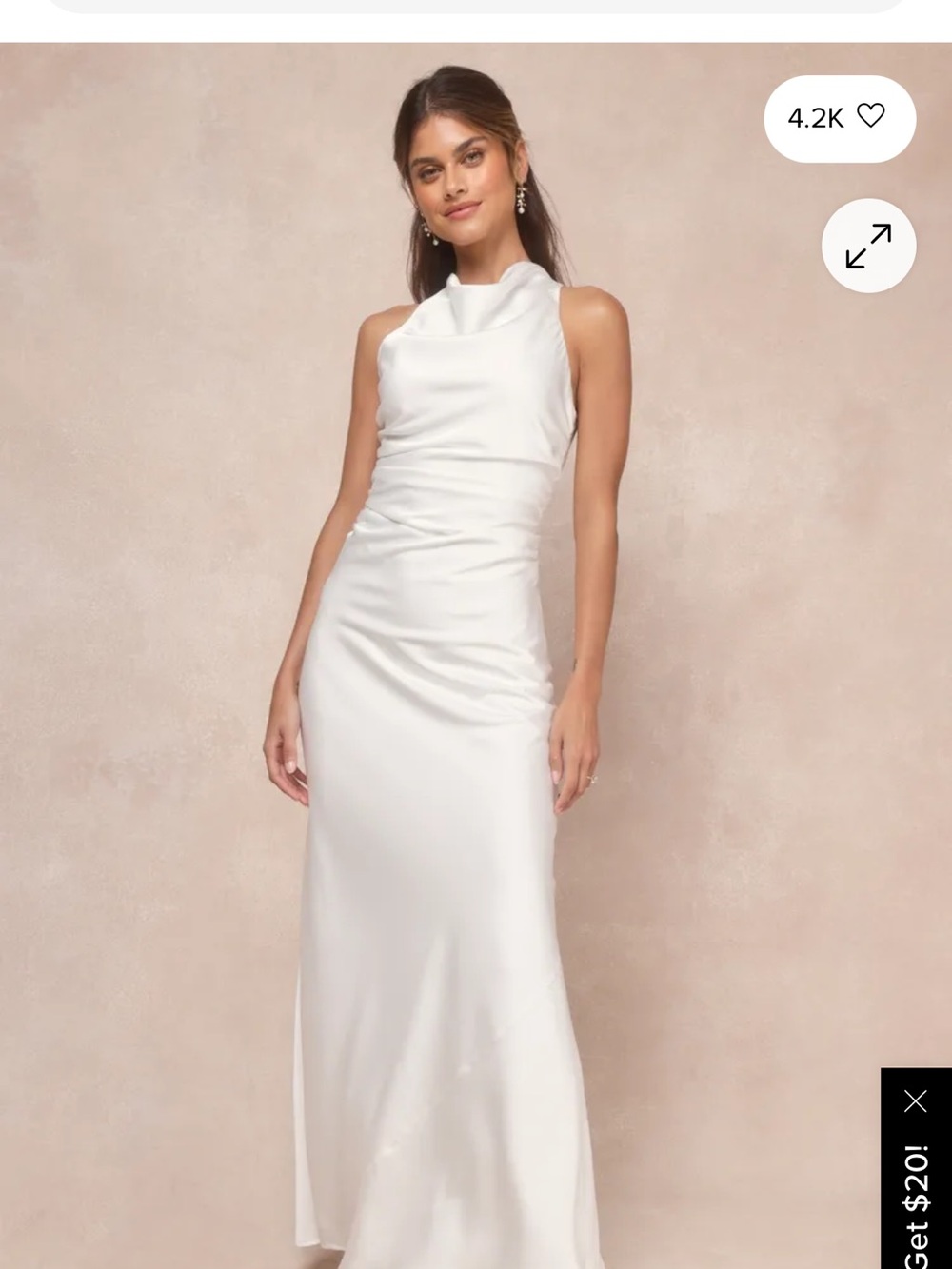 Satin Halter Neck White Evening Dress